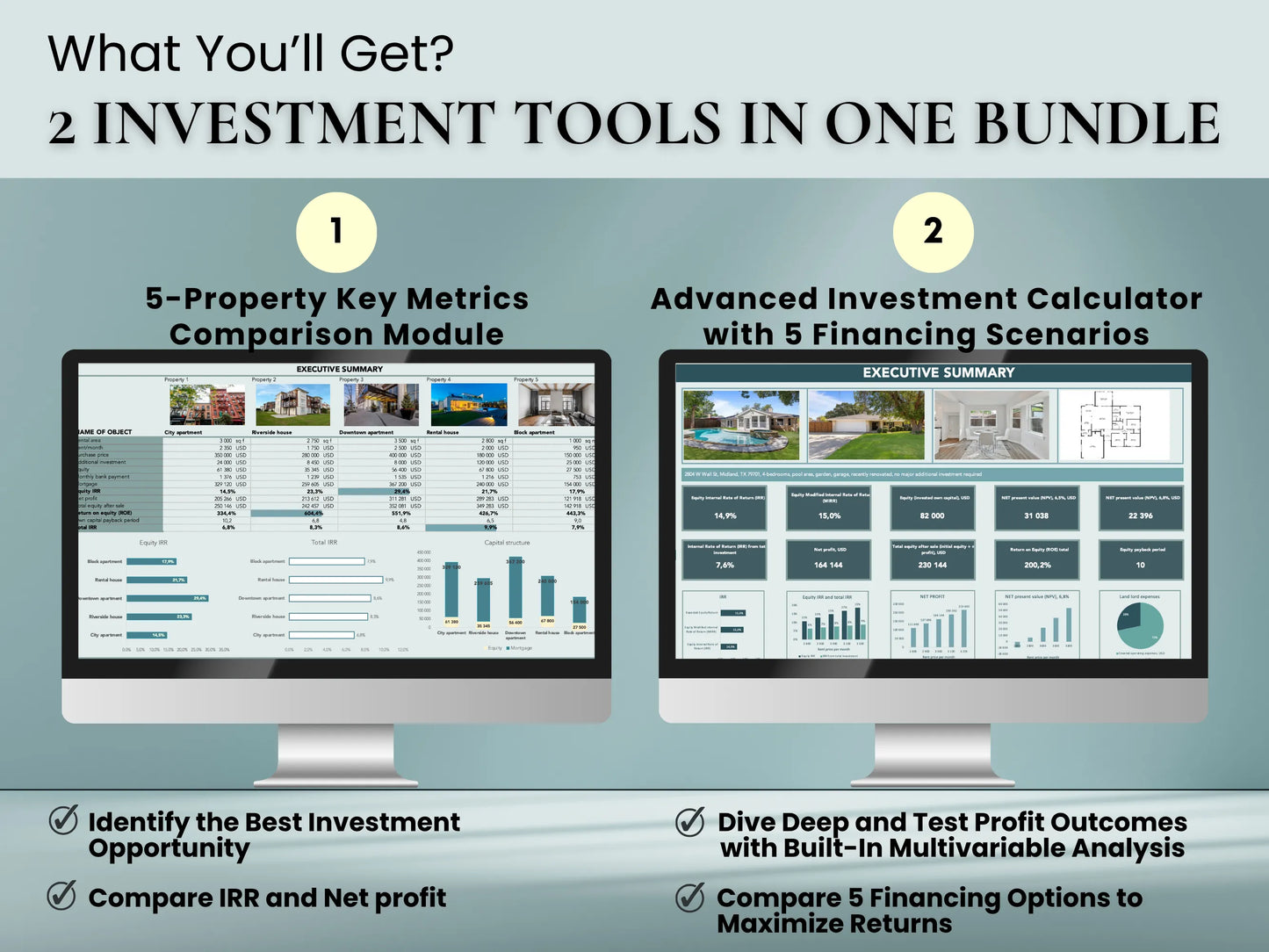 Real Estate Investor’s Bundle: Compare up to 5 Deals & Pro Version Calculator + Test 5 Financing Methods