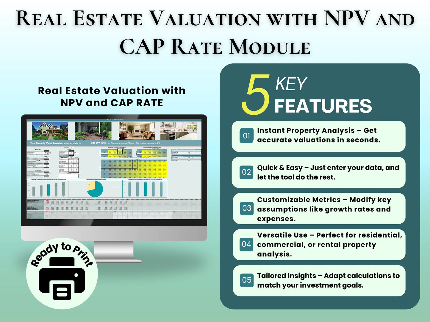 Real Estate Pro Bundle: Real Estate Valuation with NPV + Pro Version Calculator + Test 5 Financing Methods