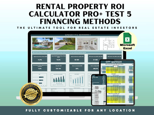 Rental Property ROI Calculator — Real Estate Investment Spreadsheet + Test 5 Financing Methods