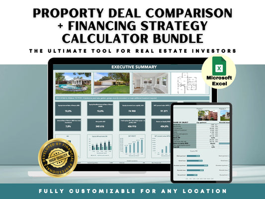 Real Estate Investor’s Bundle: Compare up to 5 Deals & Pro Version Calculator + Test 5 Financing Methods
