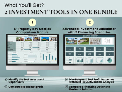 Real Estate Investor’s Bundle: Compare up to 5 Deals & Pro Version Calculator + Test 5 Financing Methods