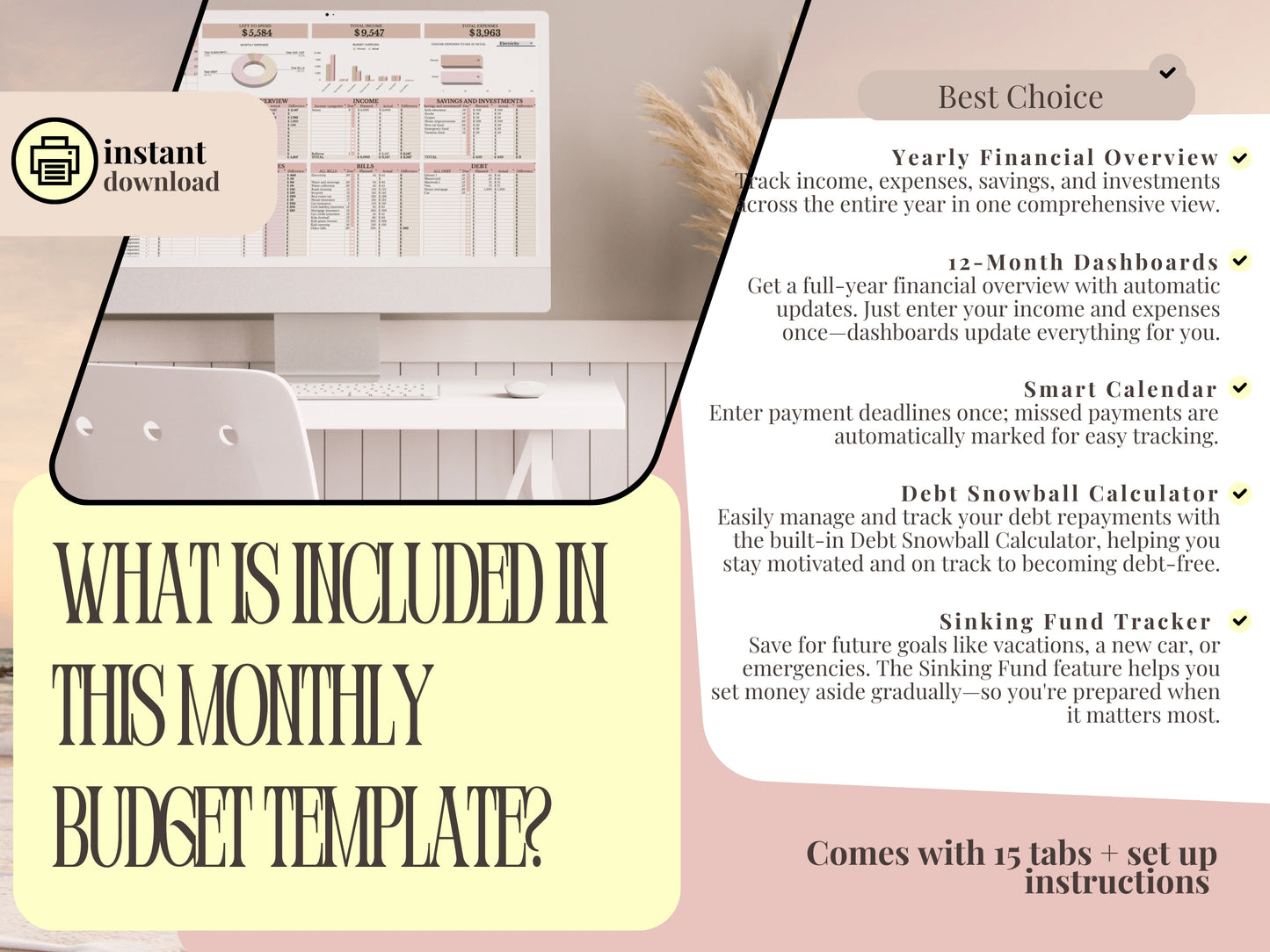 Powder Pink Budget Planner | Sinking Fund & Debt Snowball Calculator
