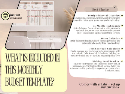 Powder Pink Budget Planner | Sinking Fund & Debt Snowball Calculator