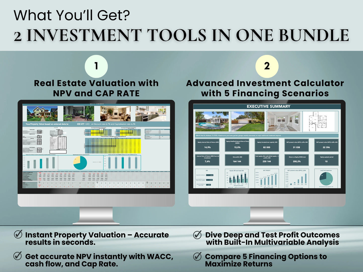Real Estate Pro Bundle: Real Estate Valuation with NPV + Pro Version Calculator + Test 5 Financing Methods