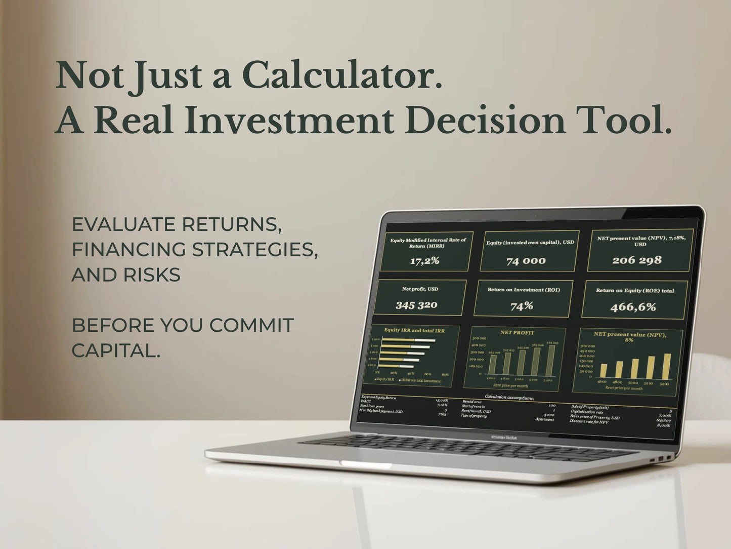 Real estate investment decision support tool Excel interface