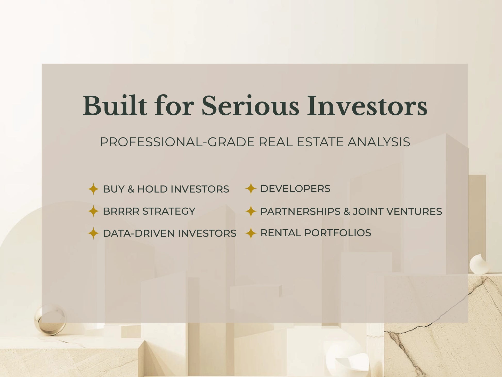 Professional real estate investors analysis tool overview