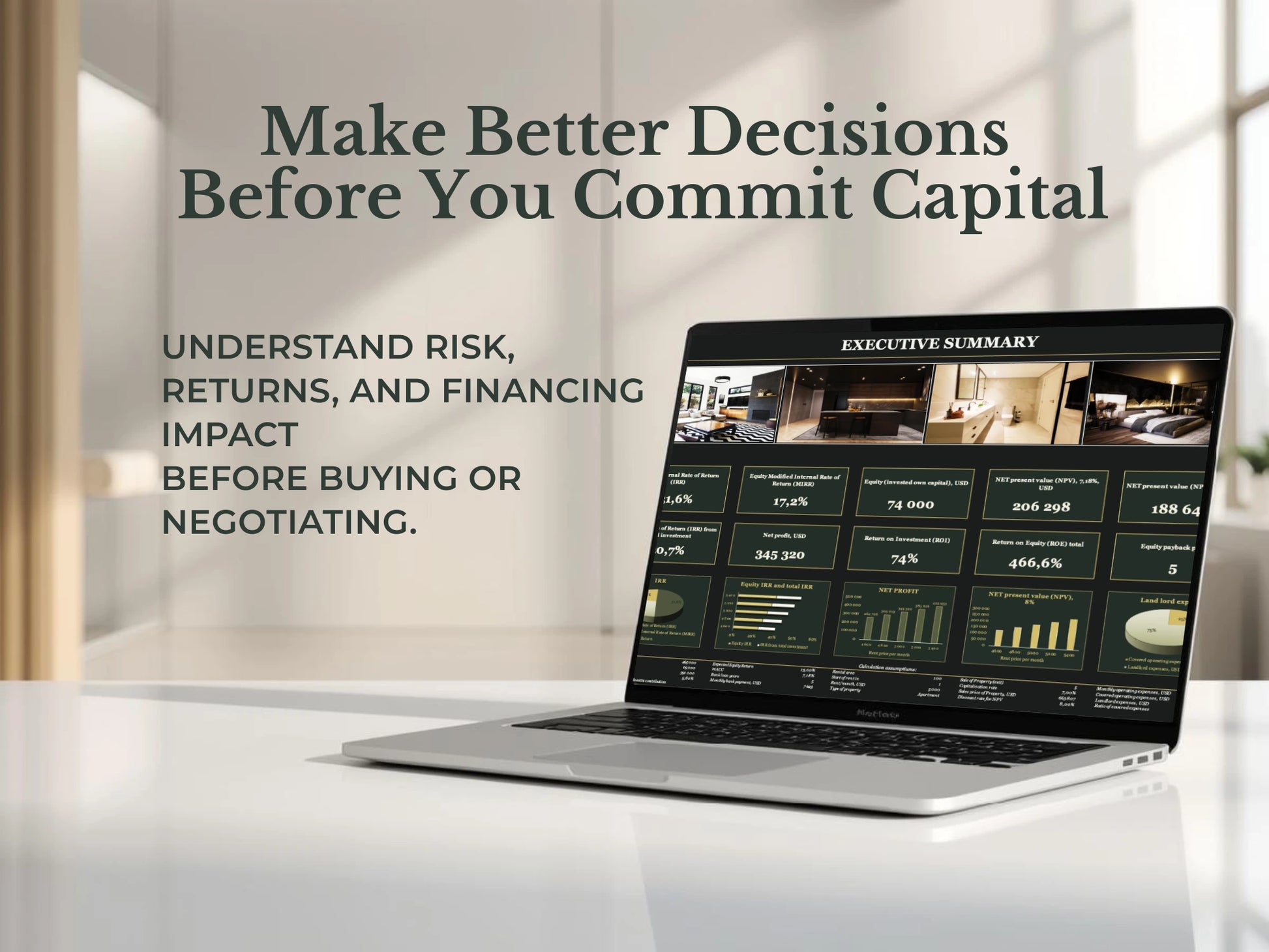 Professional real estate investment Excel model interface