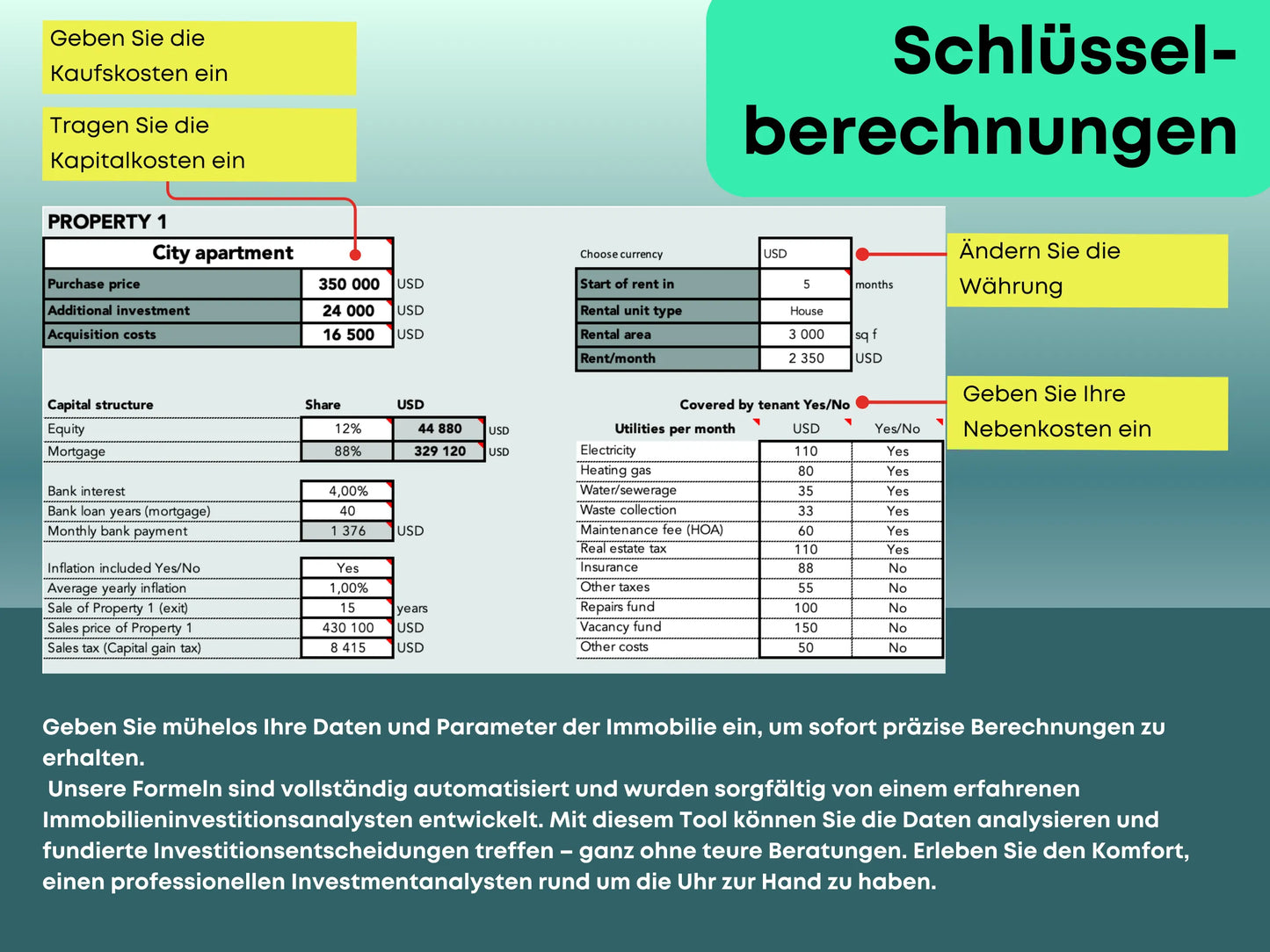 Real Estate Investment Profitability Calculator in German