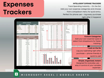 Easy-to-use transaction log with dropdown categories for tracking spending on the go.