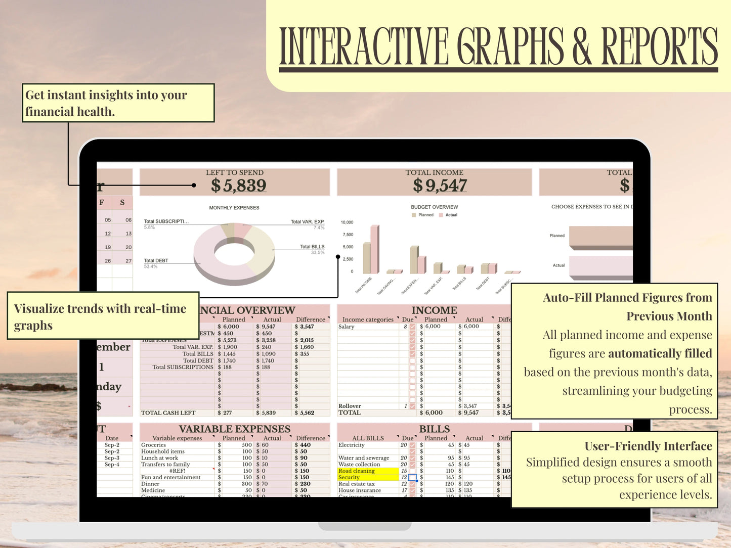Powder Pink Budget Planner | Sinking Fund & Debt Snowball Calculator