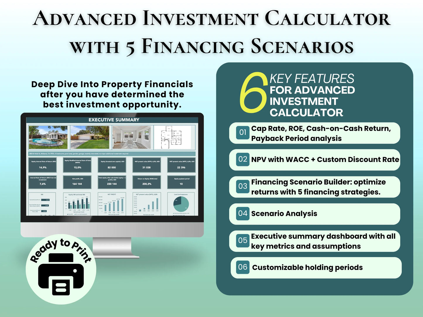 Real Estate Investor’s Bundle: Compare up to 5 Deals & Pro Version Calculator + Test 5 Financing Methods