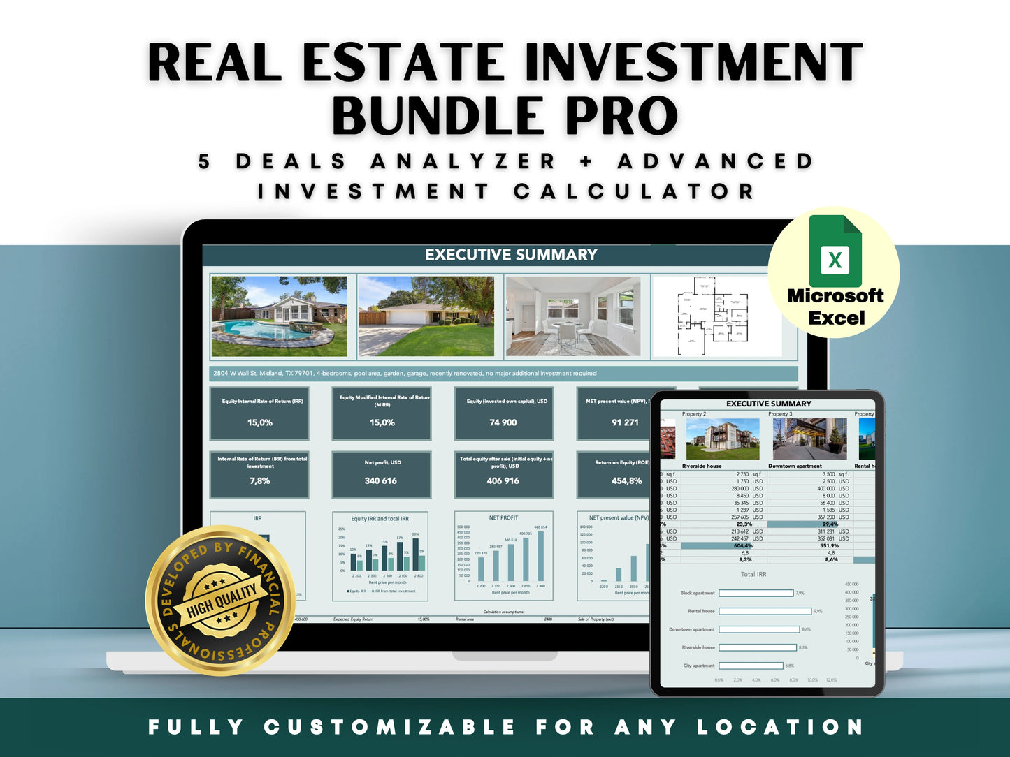 Real Estate Investment Bundle Pro – 5 Deals Analyzer + Advanced Investment Calculator