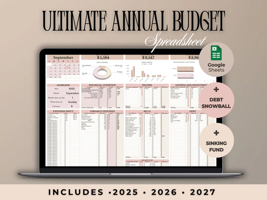 Powder Pink Budget Planner | Sinking Fund & Debt Snowball Calculator